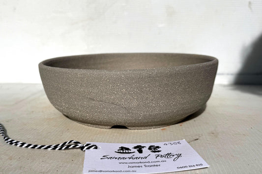 Round 22cm Beige Smooth Stoneware Bonsai Pot