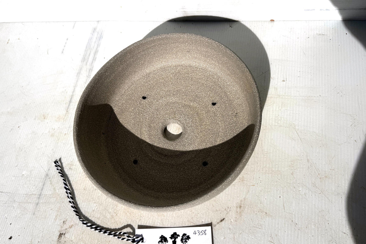 Round 22cm Beige Smooth Stoneware Bonsai Pot
