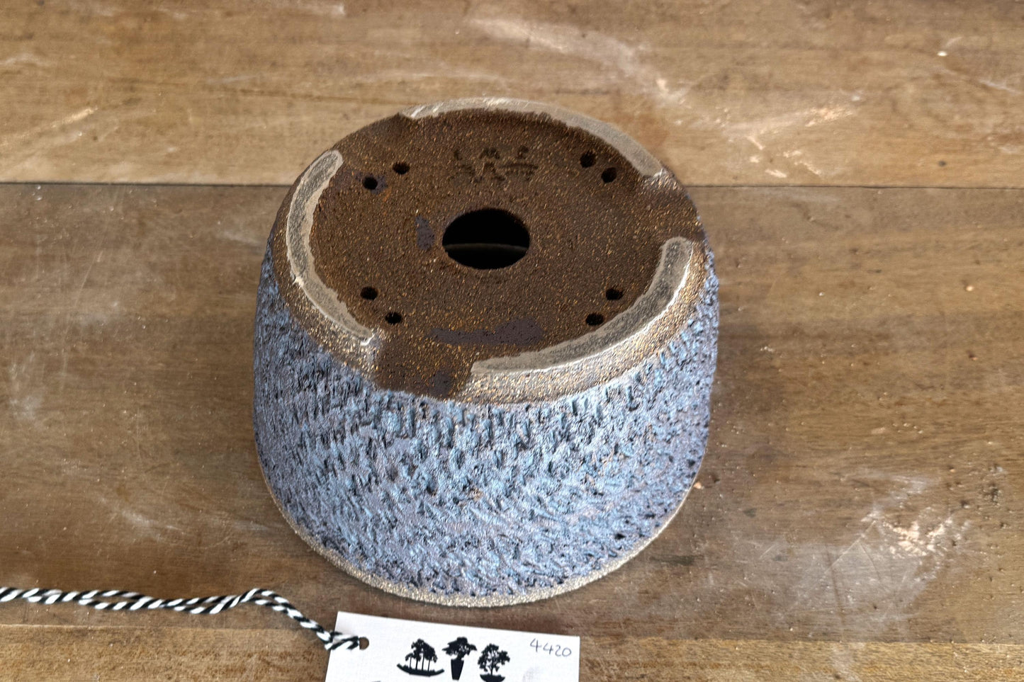Round 19.5cm Brown Textured Stoneware Woodash Bonsai Pot