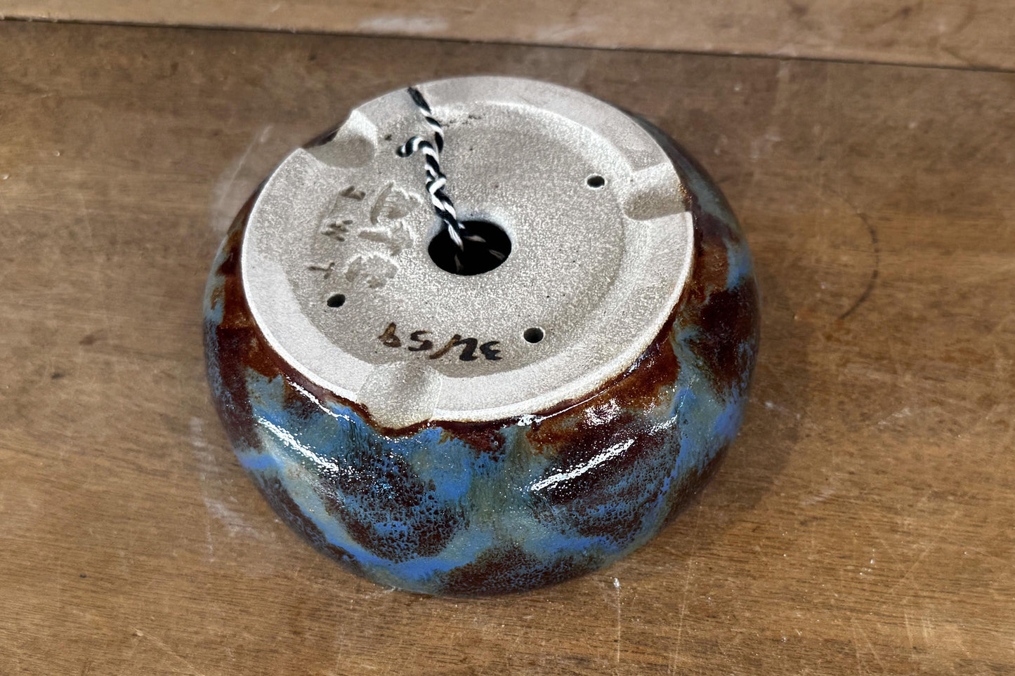 Round 14cm Maroon and Blue Glazed Stoneware Bonsai Pot