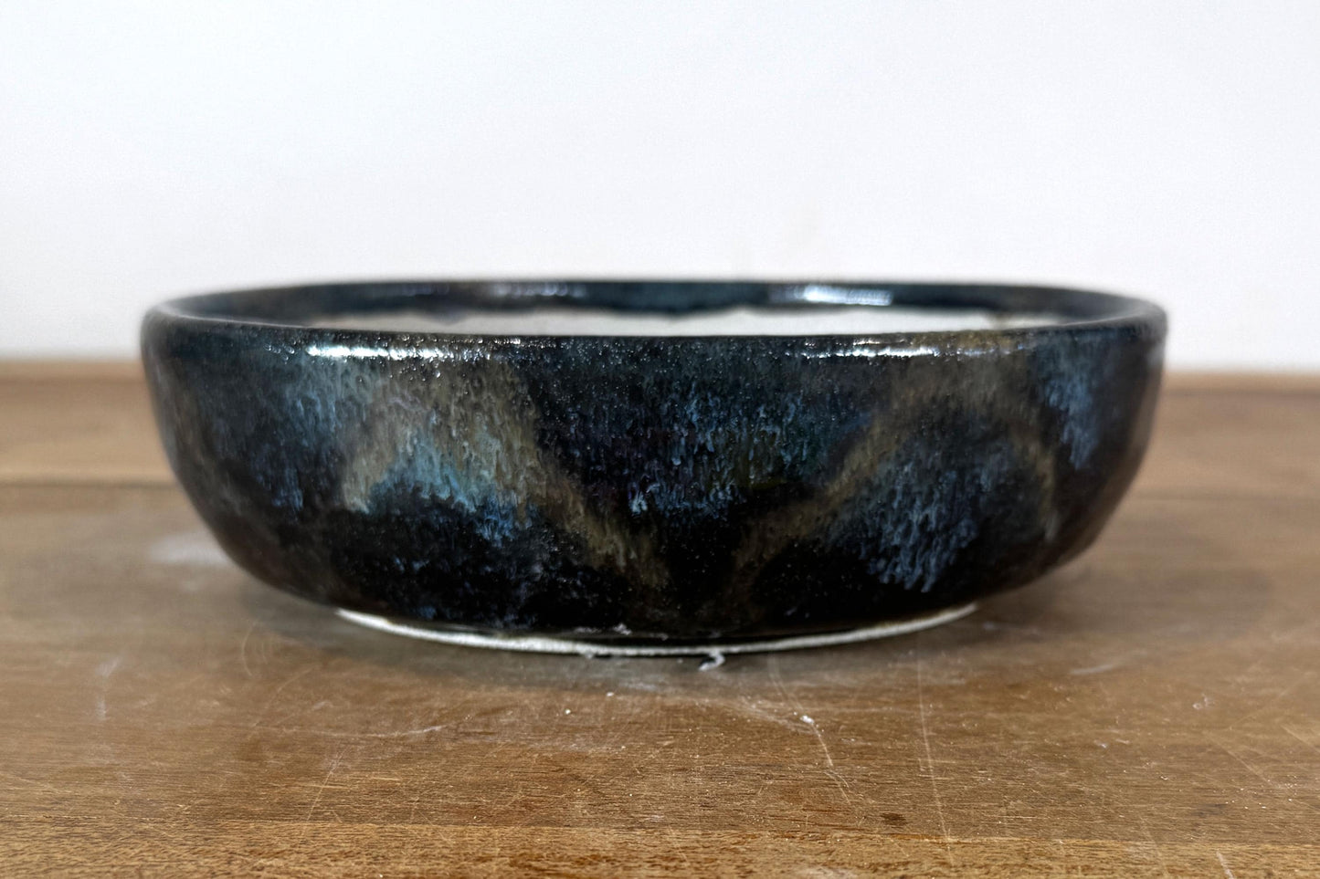 Round 19.5cm Blue Glazed Stoneware Bonsai Pot