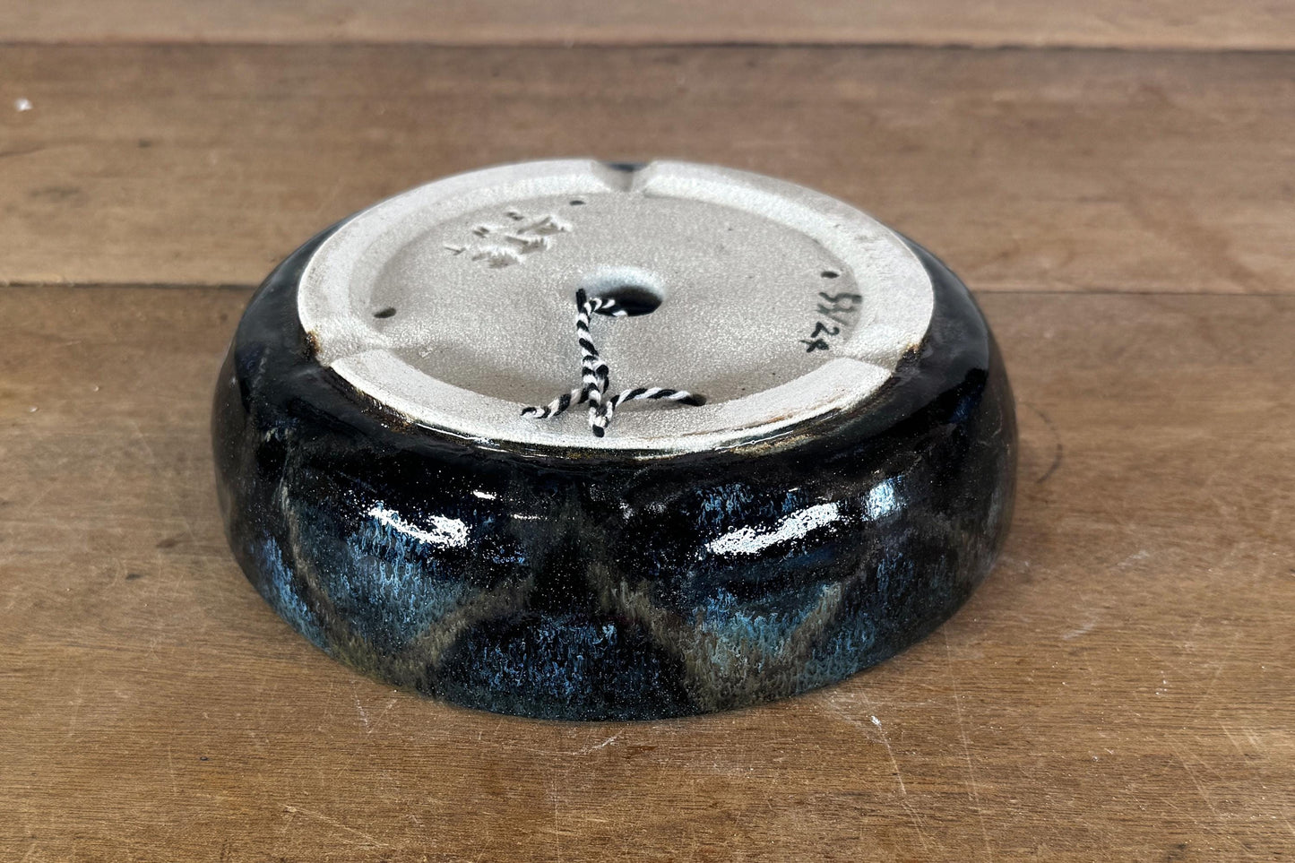 Round 19.5cm Blue Glazed Stoneware Bonsai Pot