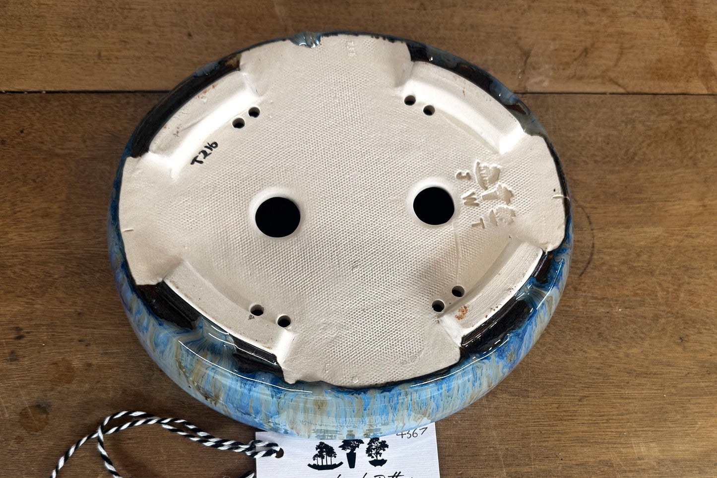 Oval 22.5cm Blue Glazed Stoneware Bonsai Pot