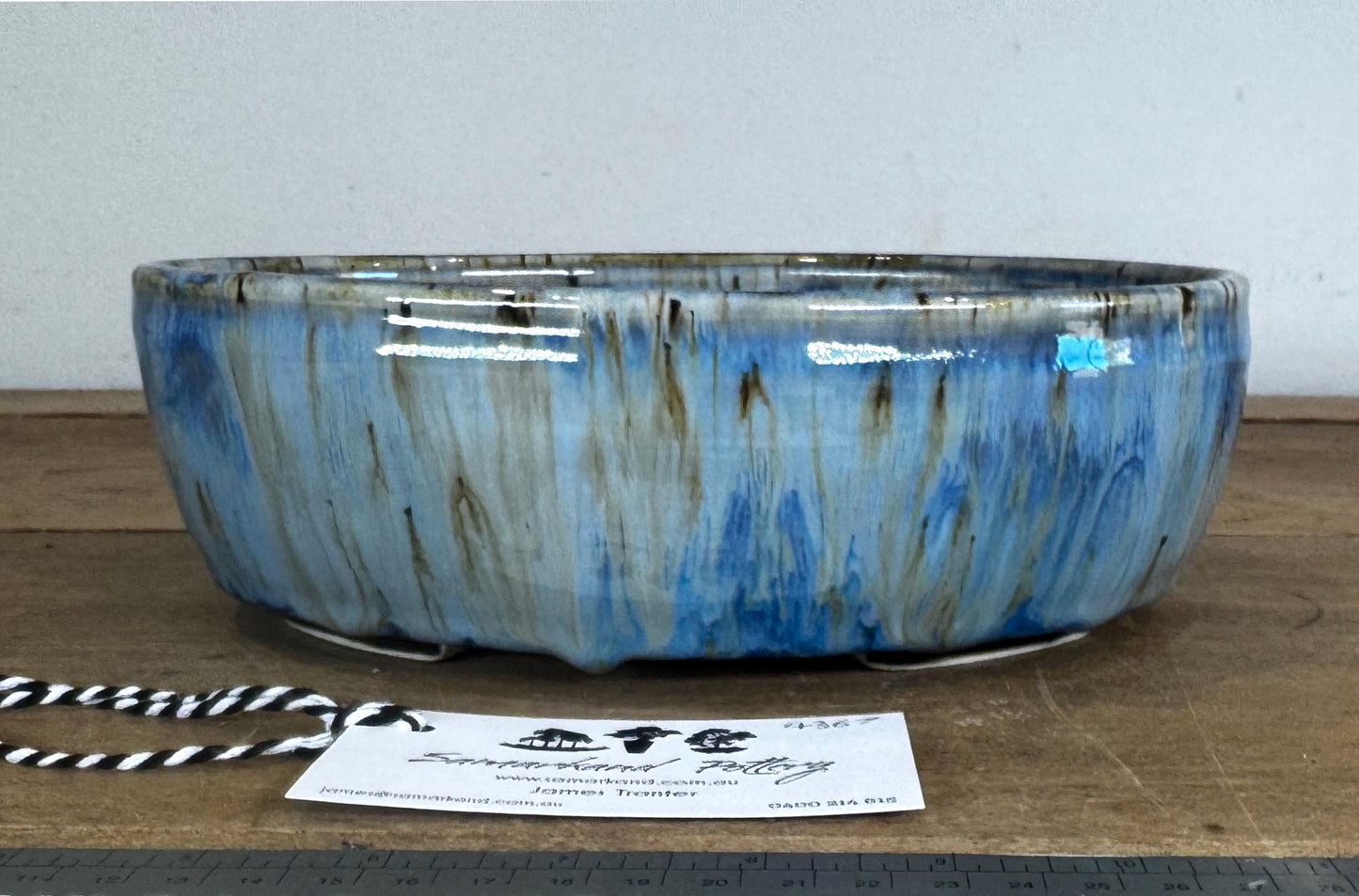 Oval 22.5cm Blue Glazed Stoneware Bonsai Pot
