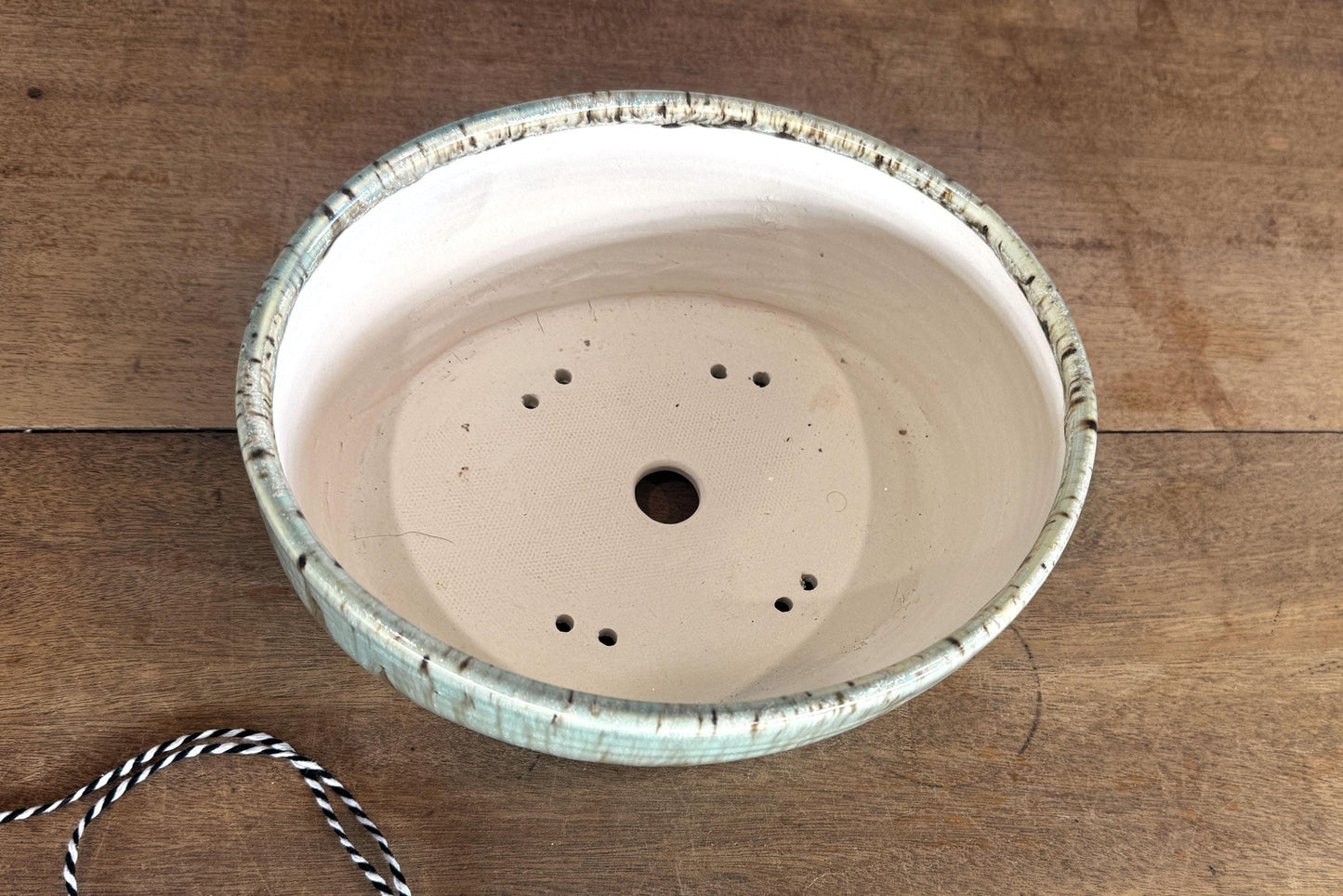 Oval 12.5cm Green Glazed Stoneware Bonsai Pot