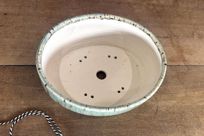 Oval 12.5cm Green Glazed Stoneware Bonsai Pot