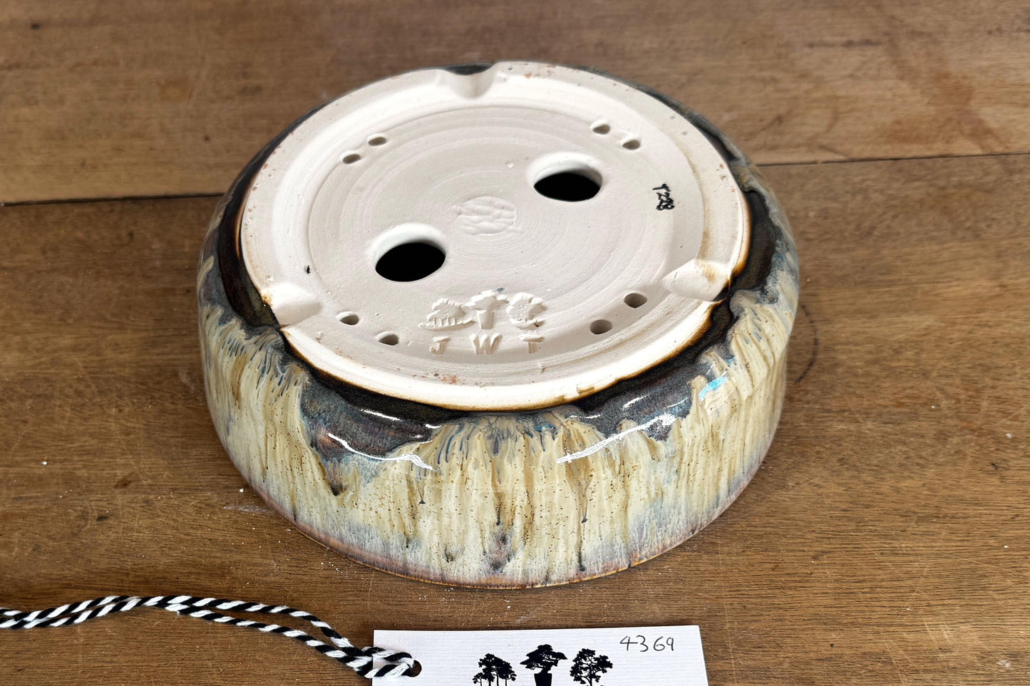 Round 19.5cm Multi-Coloured Glazed Stoneware Bonsai Pot