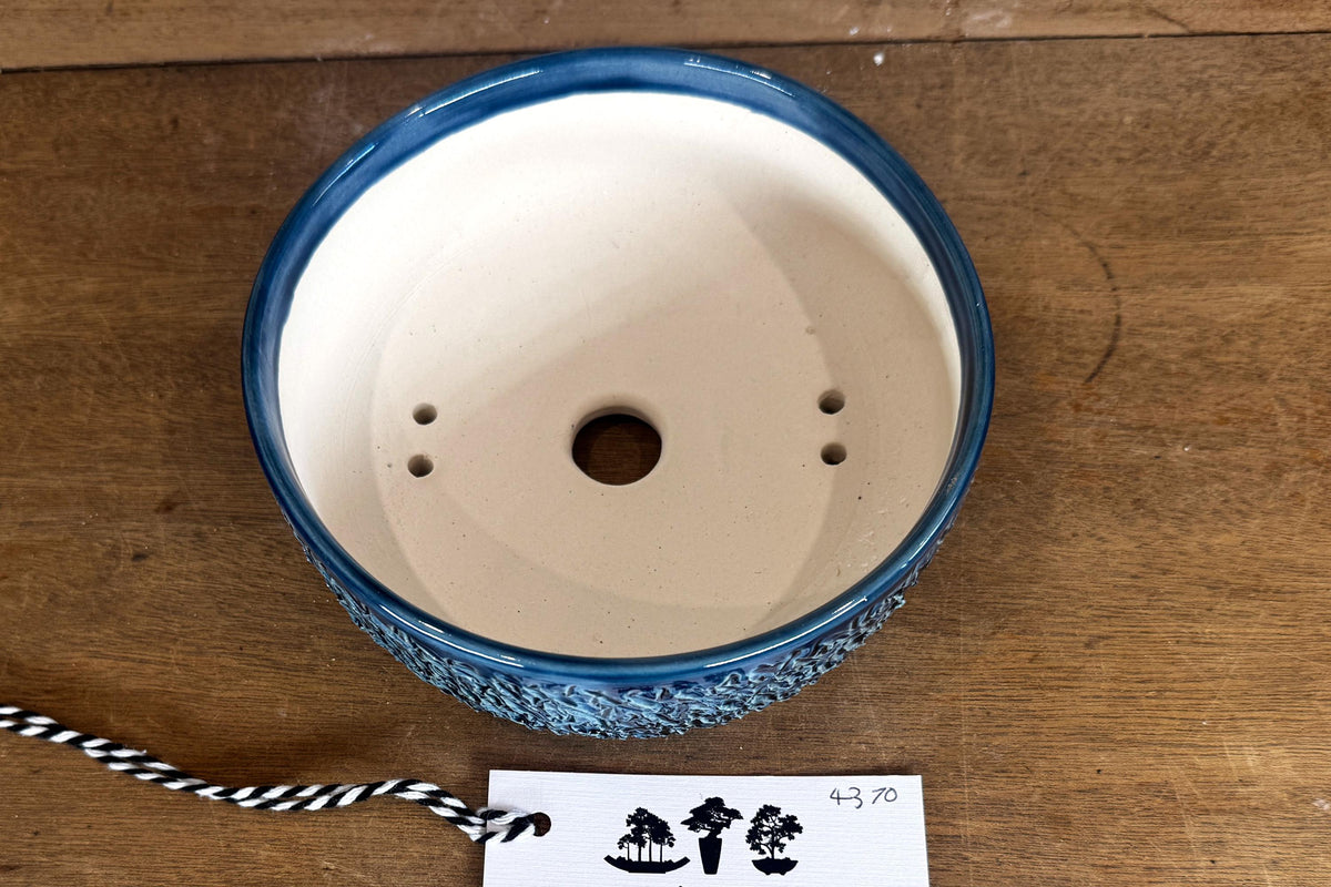 Round 15cm Blue Glazed Stoneware Bonsai Pot