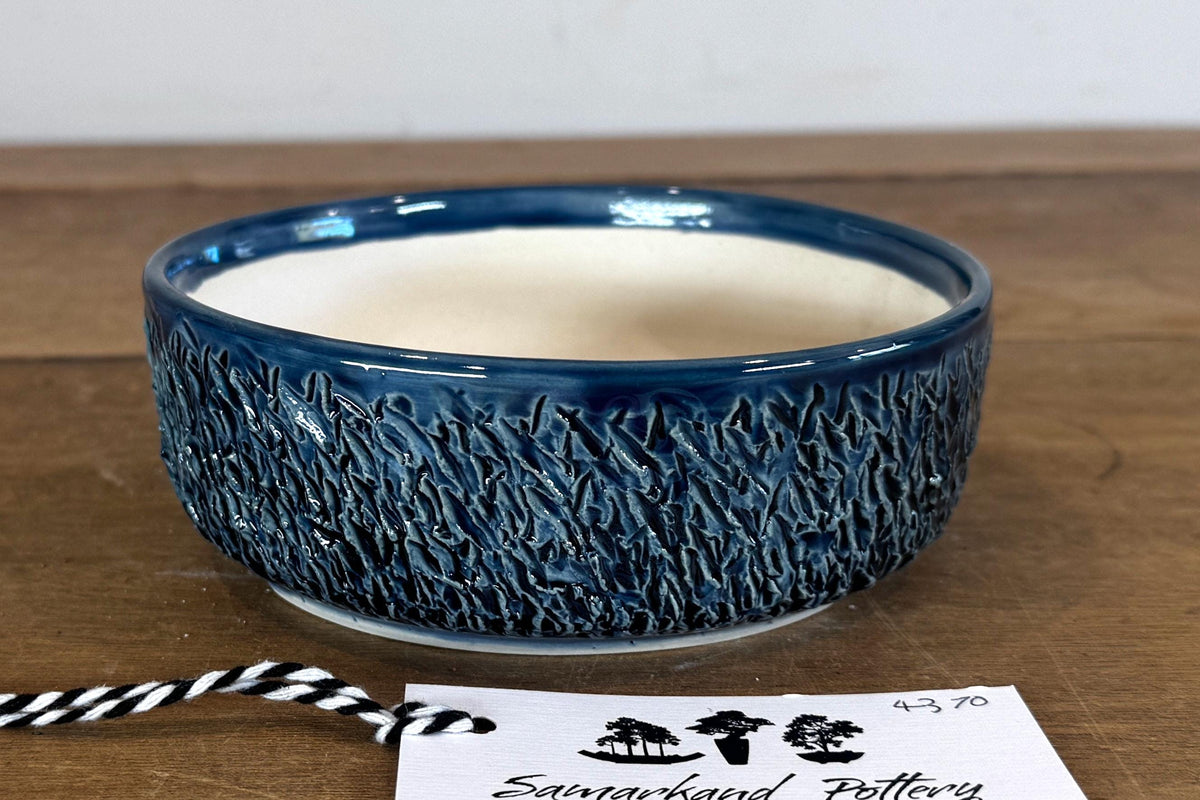 Round 15cm Blue Glazed Stoneware Bonsai Pot