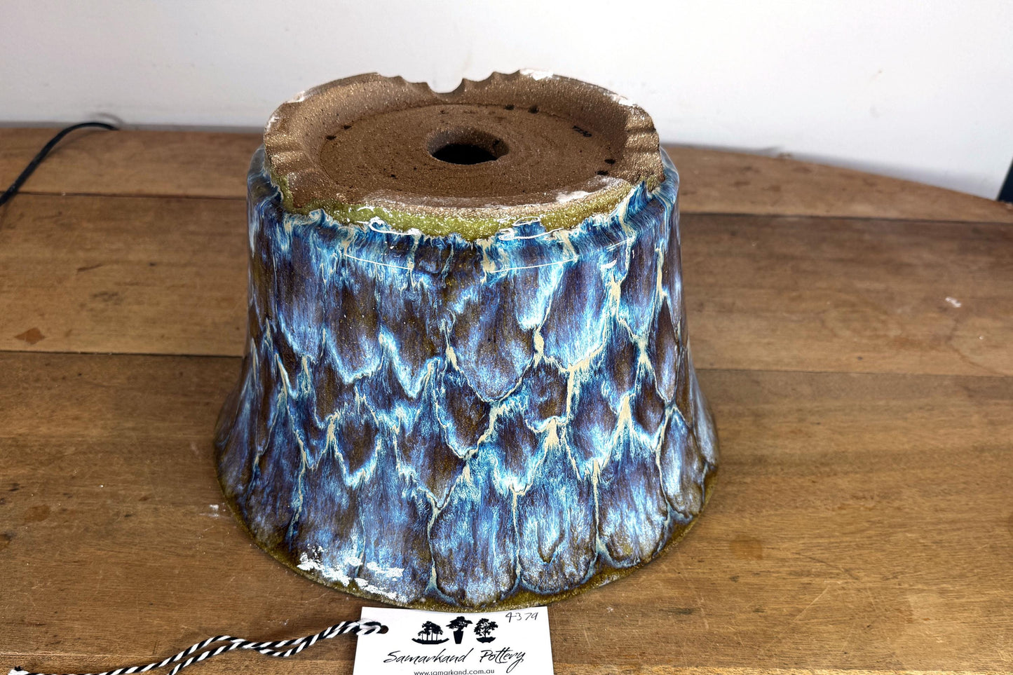 Round 29.5cm Blue and Brown Glazed Stoneware Bonsai Pot