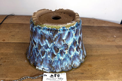 Round 29.5cm Blue and Brown Glazed Stoneware Bonsai Pot