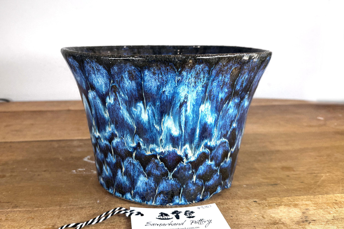Round 24cm Blue Glazed Stoneware Bonsai Pot