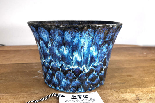 Round 24cm Blue Glazed Stoneware Bonsai Pot