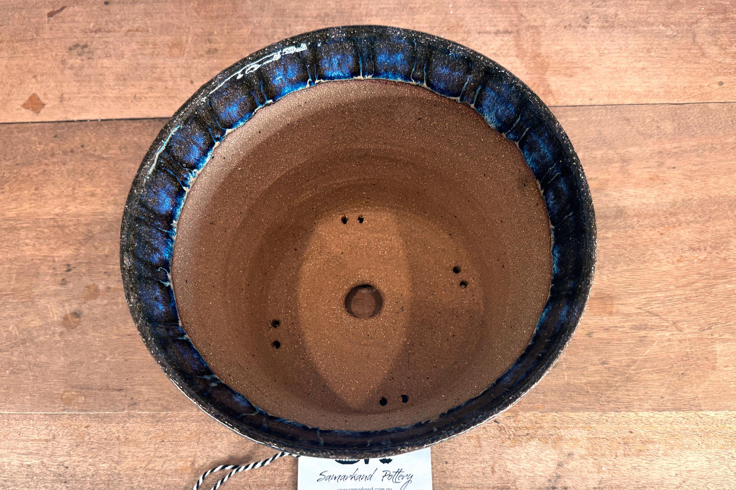 Round 24cm Blue Glazed Stoneware Bonsai Pot