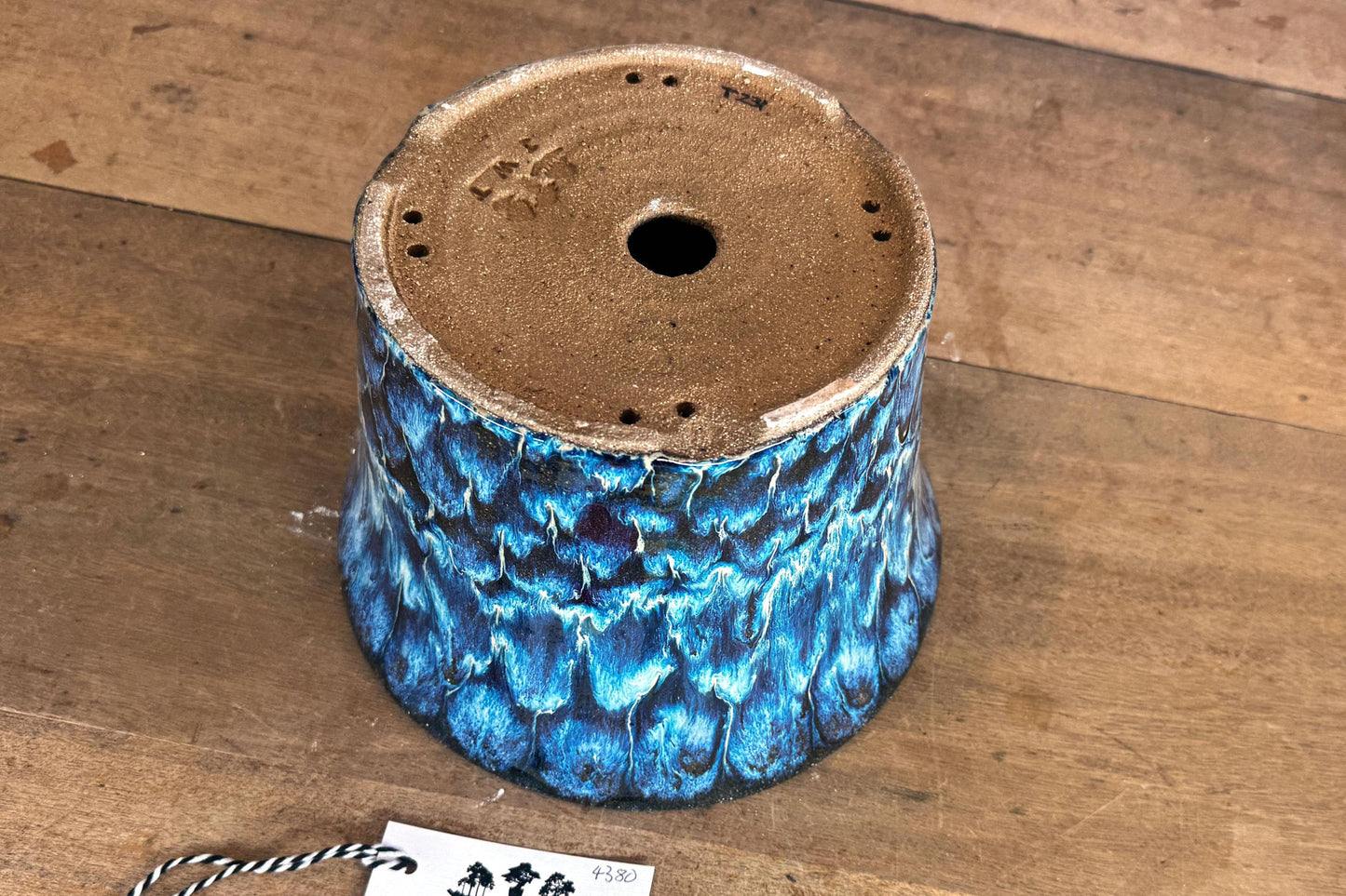 Round 24cm Blue Glazed Stoneware Bonsai Pot