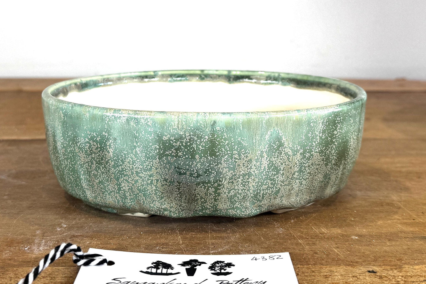 Oval 19cm Green Glazed Stoneware Bonsai Pot