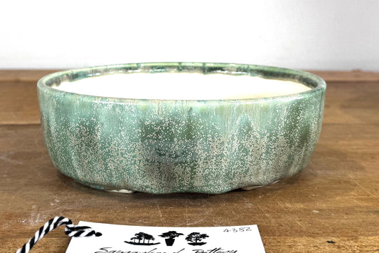 Oval 19cm Green Glazed Stoneware Bonsai Pot