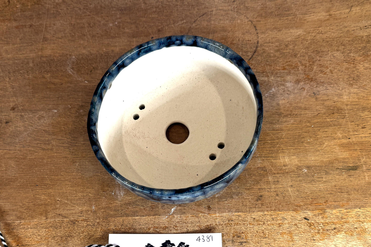 Round 13cm Blue Glazed Stoneware Bonsai Pot