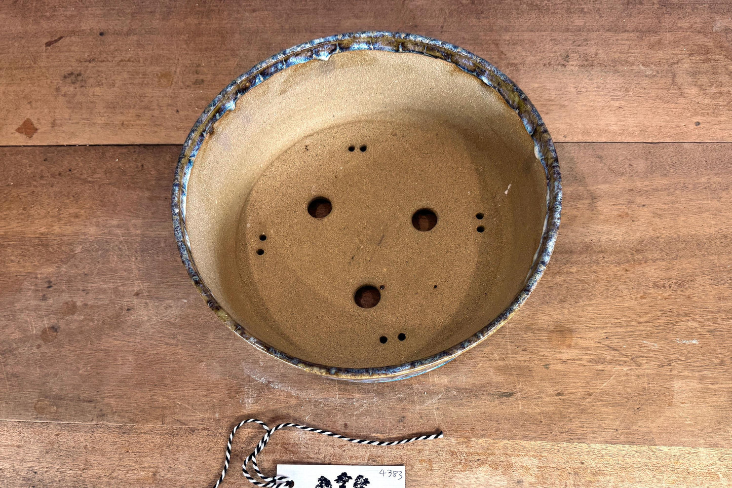 Round 19.5cm Blue and Brown Glazed Stoneware Bonsai Pot