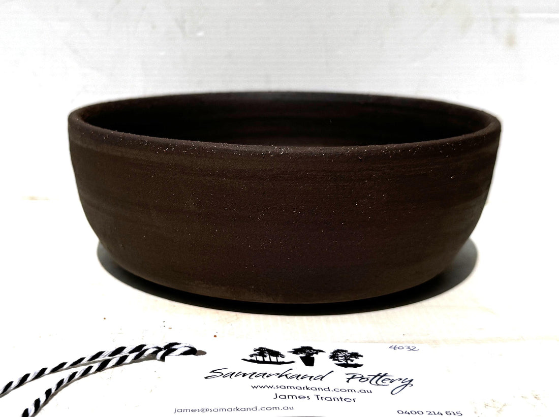 Round 19cm Black Stoneware Unglazed Bonsai Pot