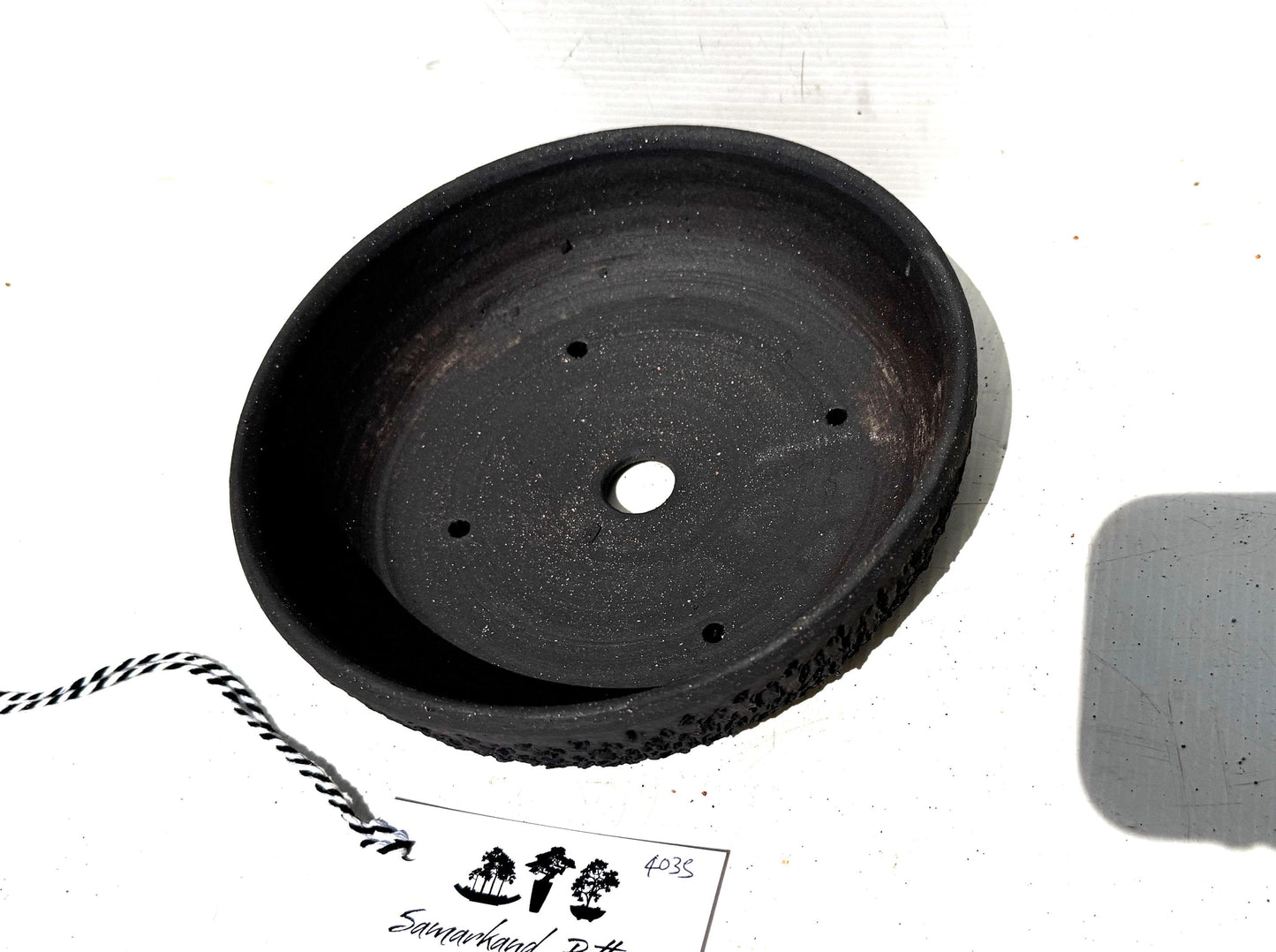 Round 19.5cm Black Textured Stoneware Unglazed Bonsai Pot