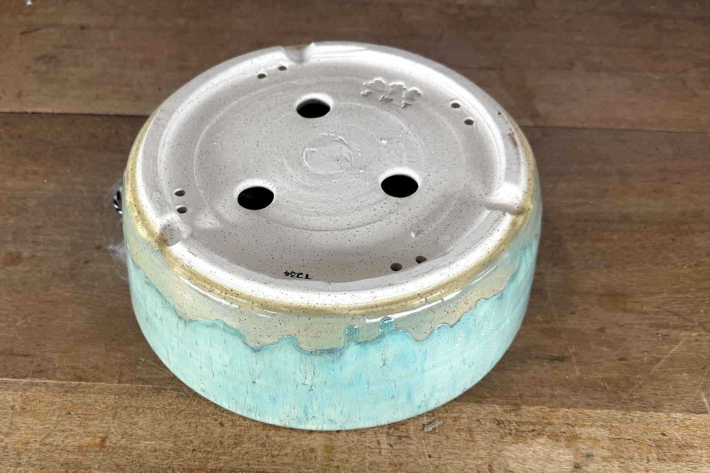 Round 25cm Green Glazed Stoneware Bonsai Pot
