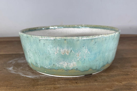 Round 25cm Green Glazed Stoneware Bonsai Pot