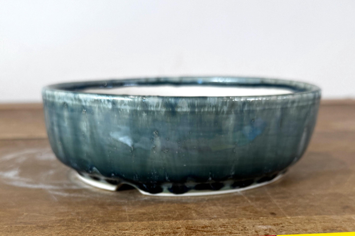 Round 18.5cm Blue Glazed Stoneware Bonsai Pot