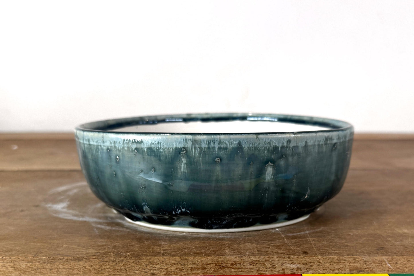 Round 18.5cm Blue Glazed Stoneware Bonsai Pot