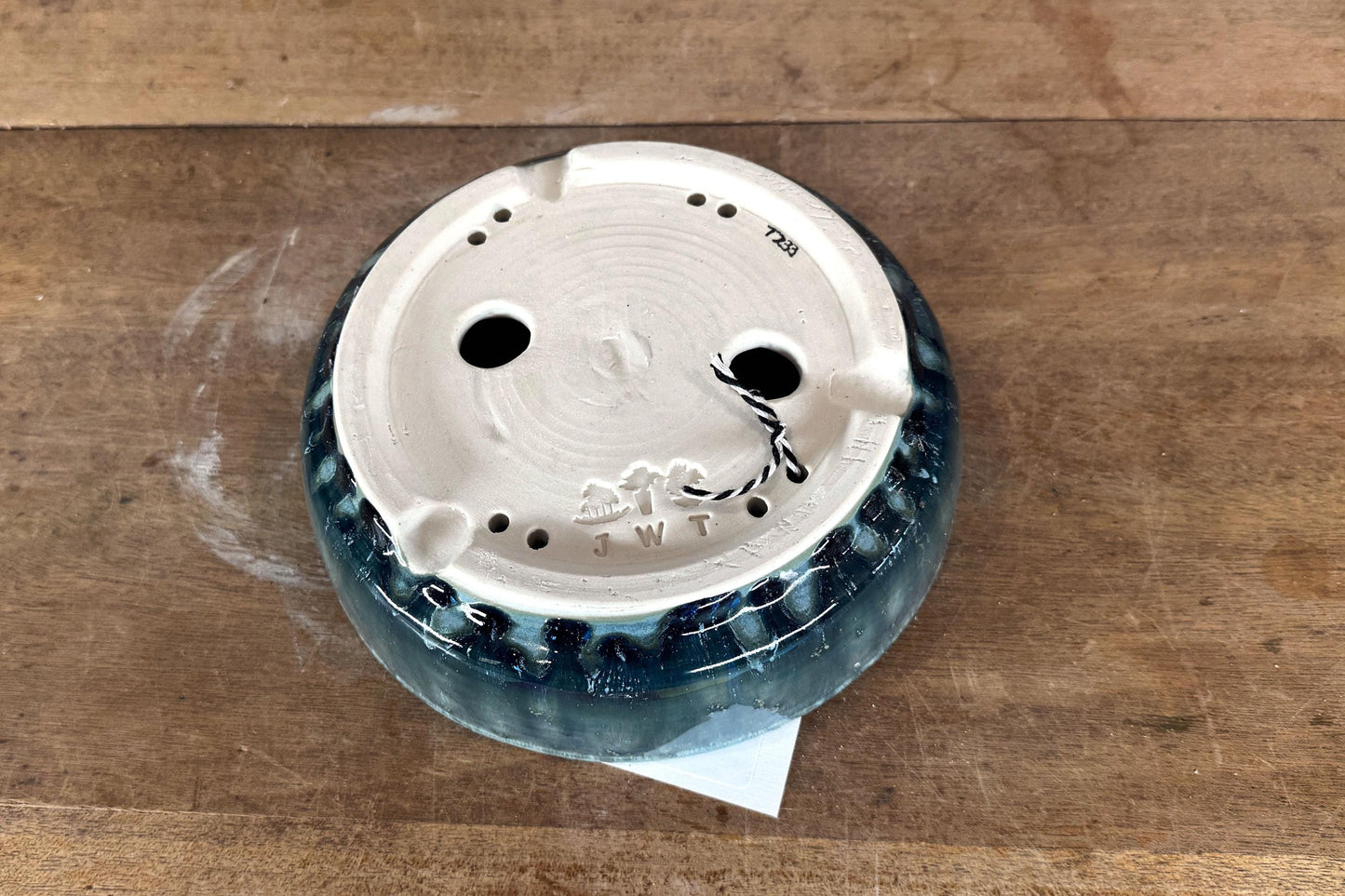Round 18.5cm Blue Glazed Stoneware Bonsai Pot