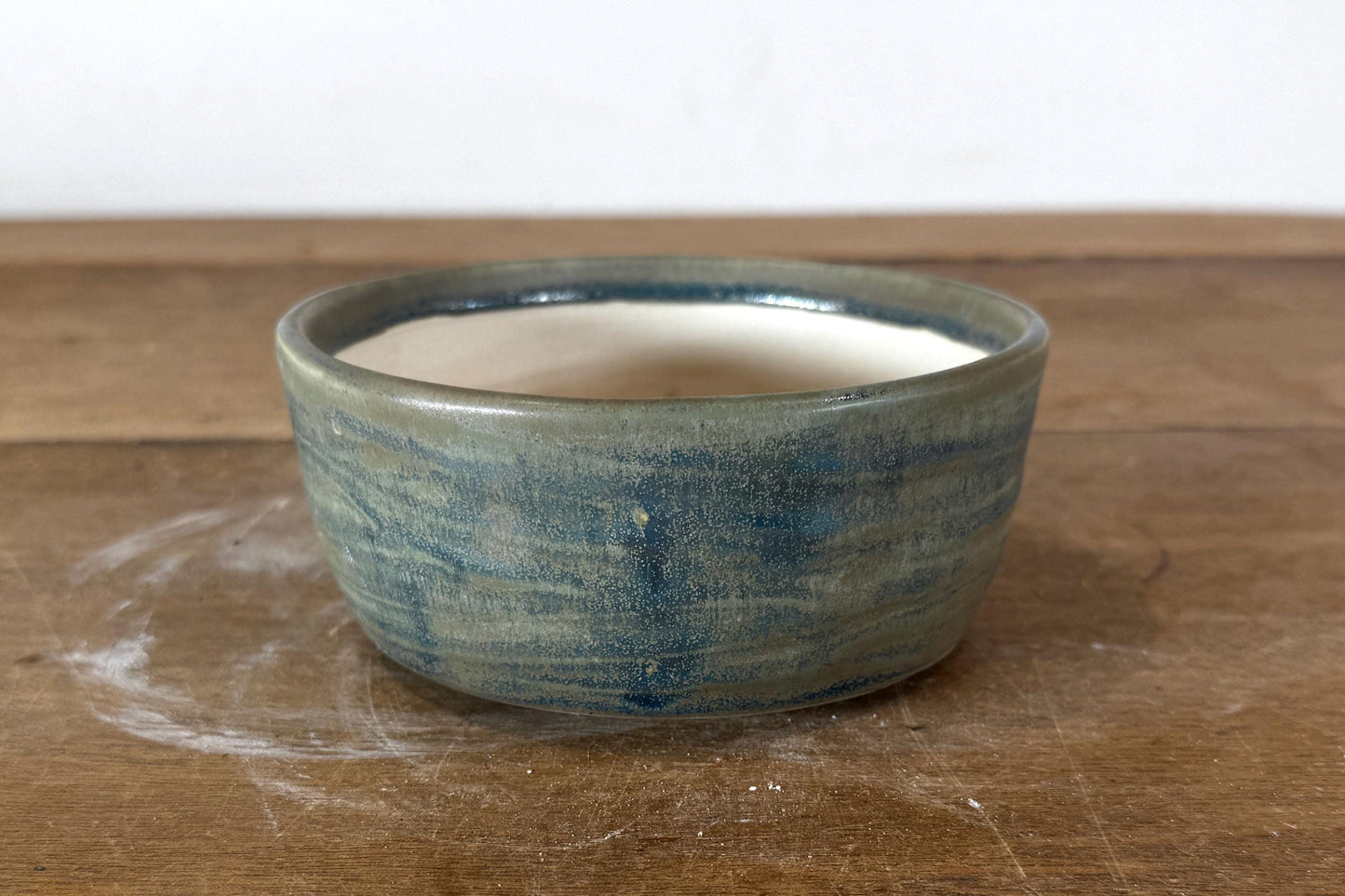 Round 13.5cm Blue Glazed Stoneware Bonsai Pot