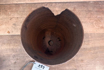 Round 24cm Brown Smooth Stoneware Woodash Bonsai Pot