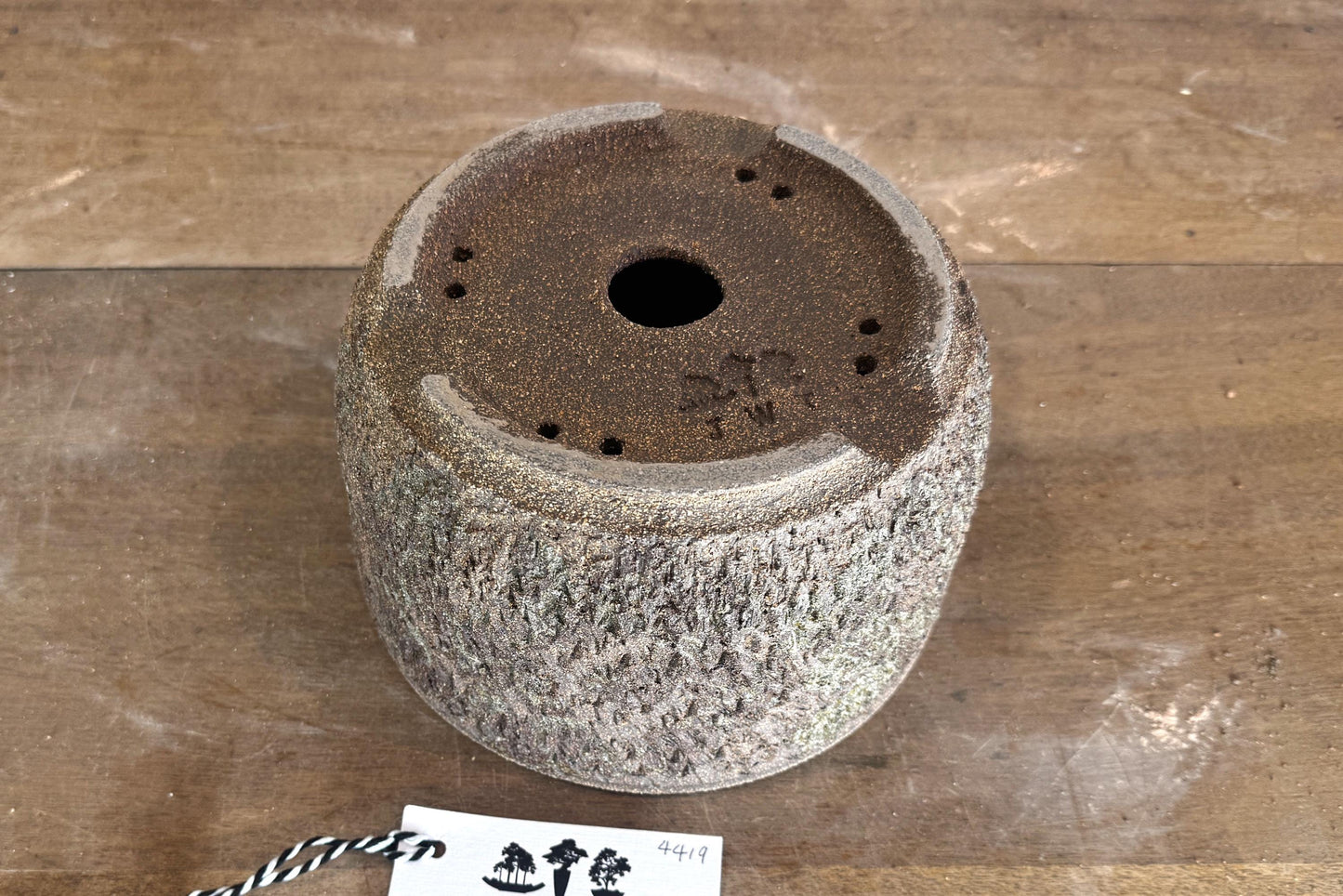 Round 19cm Brown Textured Stoneware Woodash Bonsai Pot