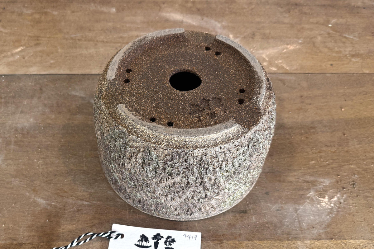 Round 19cm Brown Textured Stoneware Woodash Bonsai Pot