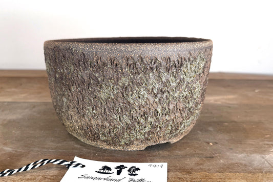 Round 19cm Brown Textured Stoneware Woodash Bonsai Pot