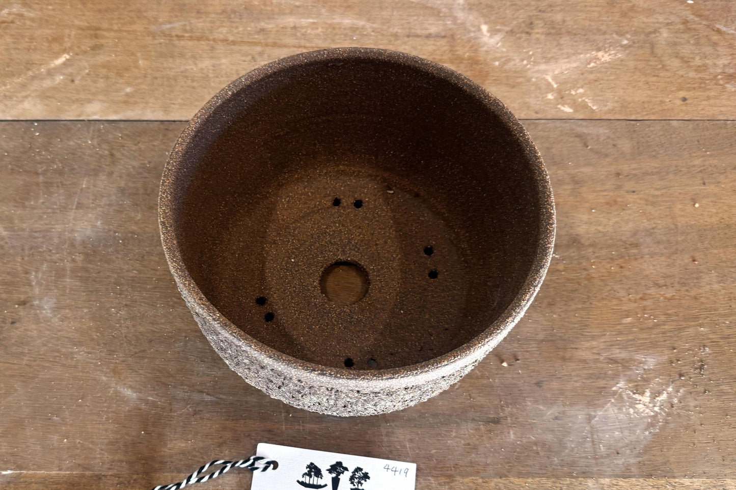 Round 19cm Brown Textured Stoneware Woodash Bonsai Pot