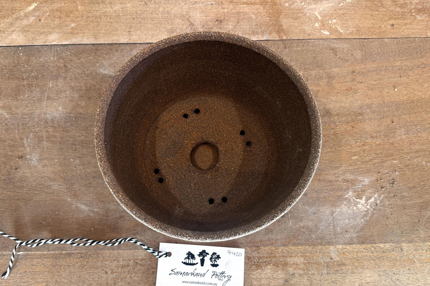 Round 19.5cm Brown Textured Stoneware Woodash Bonsai Pot