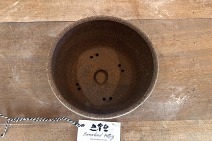 Round 19.5cm Brown Textured Stoneware Woodash Bonsai Pot