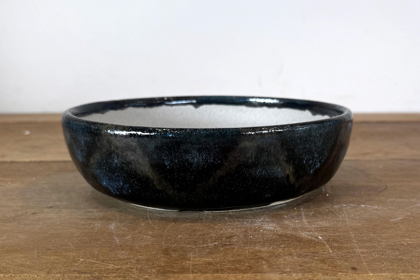 Round 19.5cm Blue Glazed Stoneware Bonsai Pot