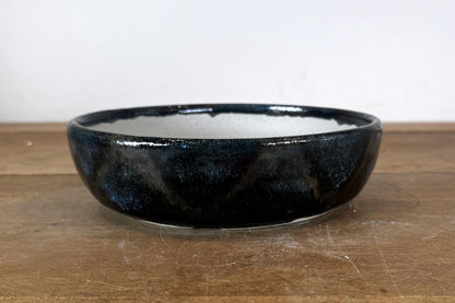 Round 19.5cm Blue Glazed Stoneware Bonsai Pot