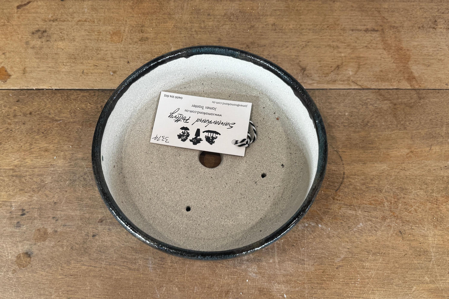 Round 19.5cm Blue Glazed Stoneware Bonsai Pot