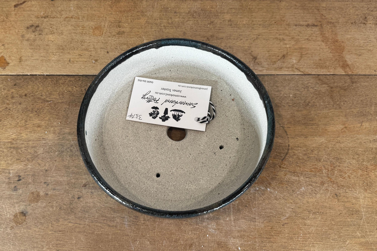 Round 19.5cm Blue Glazed Stoneware Bonsai Pot