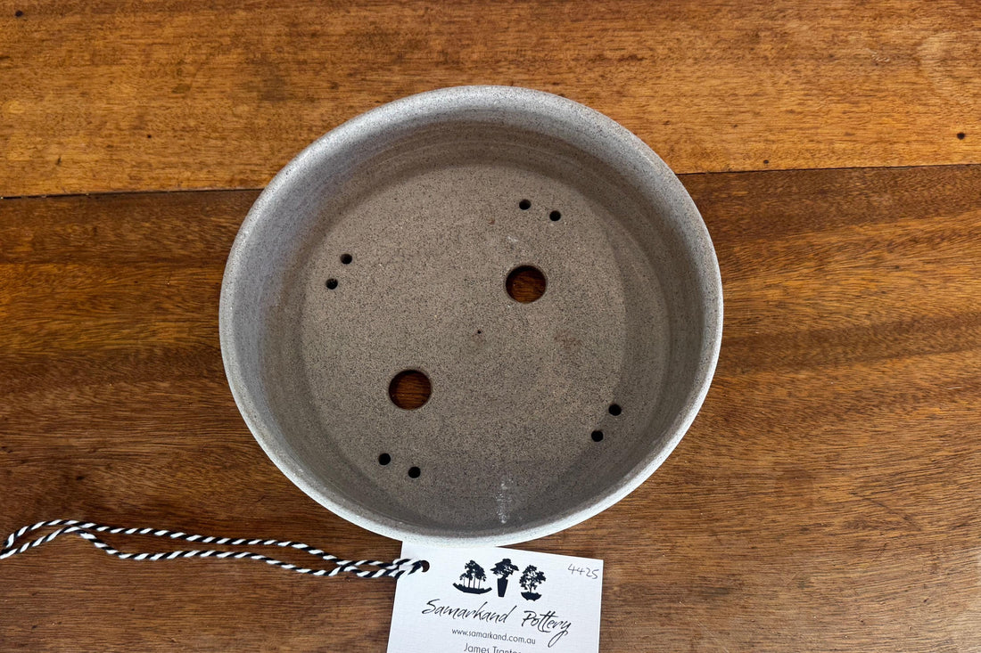 Round 21.5cm Beige Smooth Stoneware Bonsai Pot