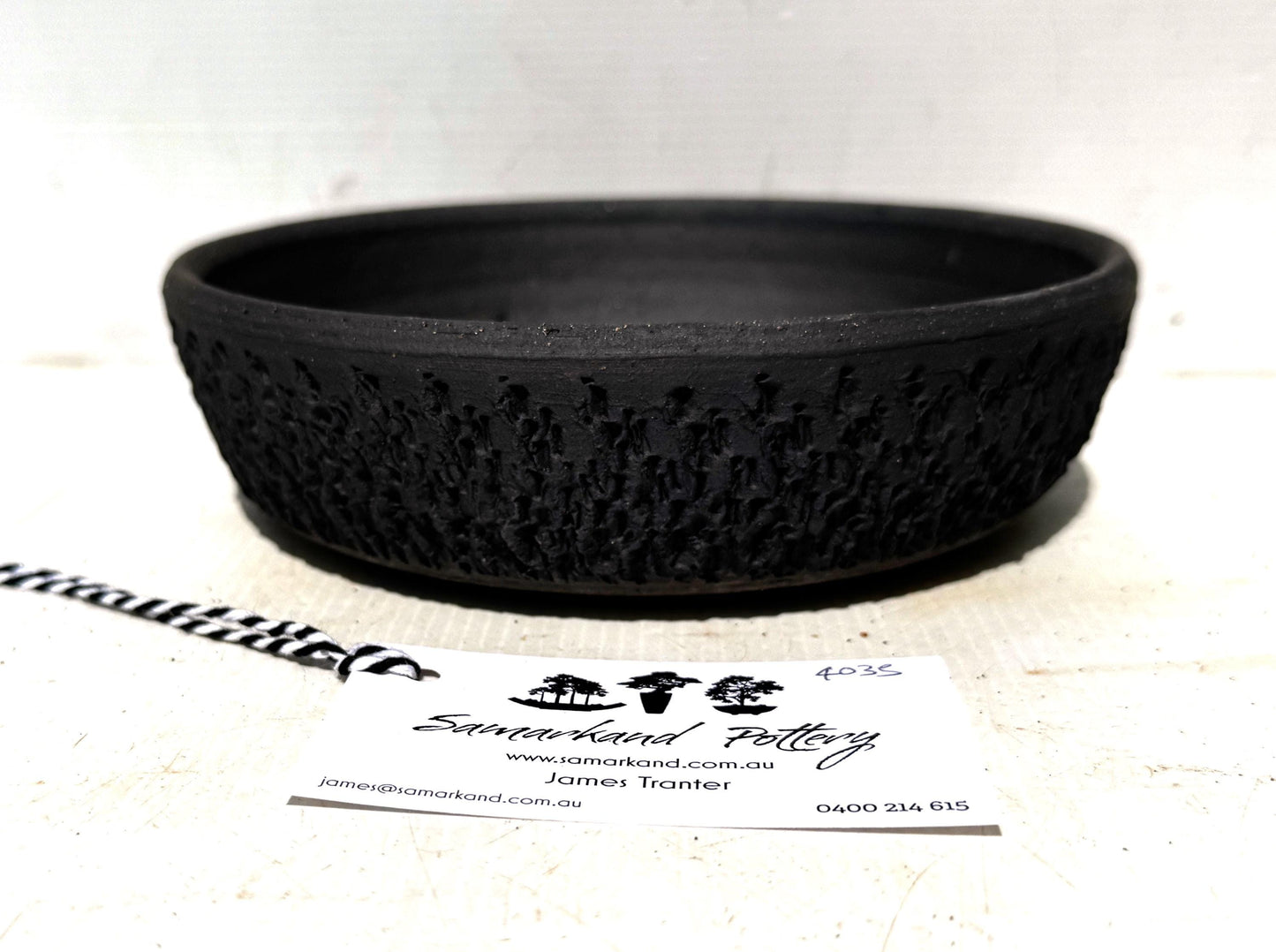 Round 19.5cm Black Textured Stoneware Unglazed Bonsai Pot