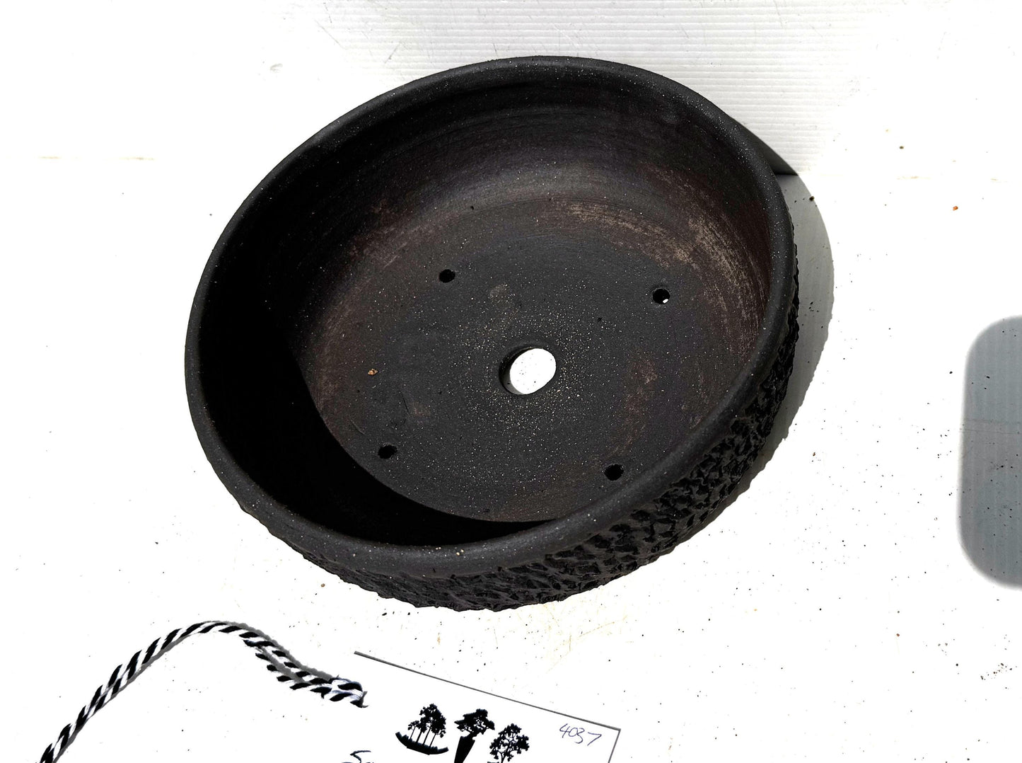 Round 19.5cm Black Textured Stoneware Unglazed Bonsai Pot