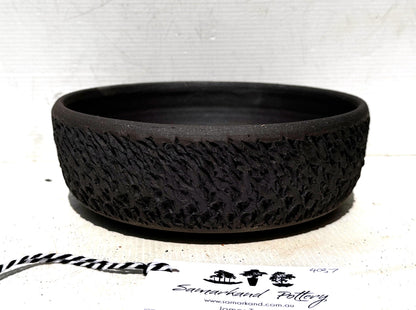 Round 19.5cm Black Textured Stoneware Unglazed Bonsai Pot