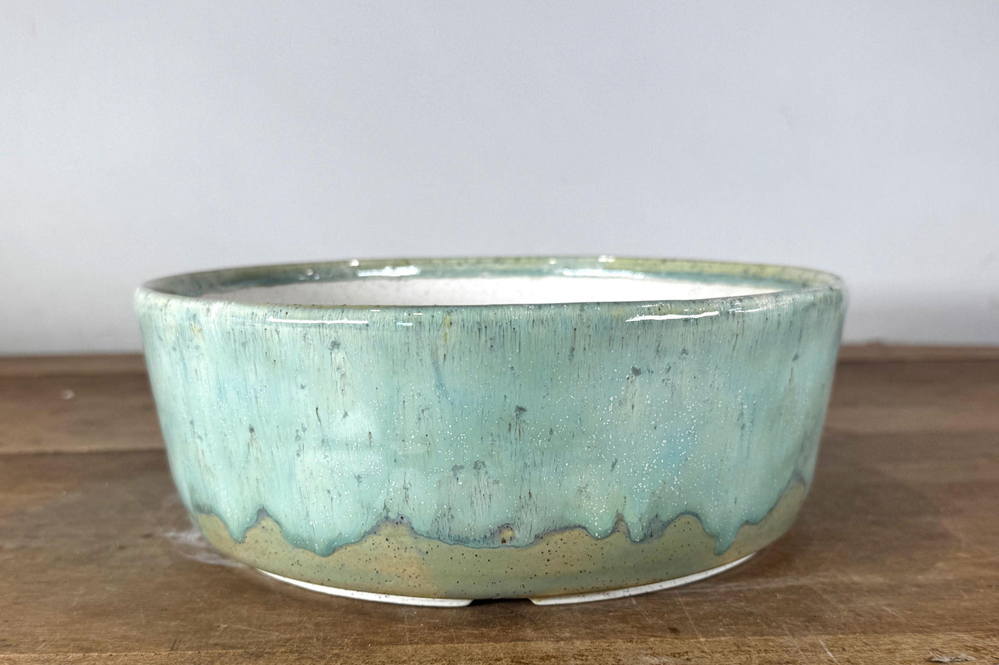 Round 25cm Green Glazed Stoneware Bonsai Pot