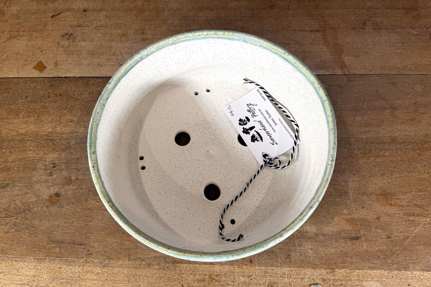 Round 25cm Green Glazed Stoneware Bonsai Pot