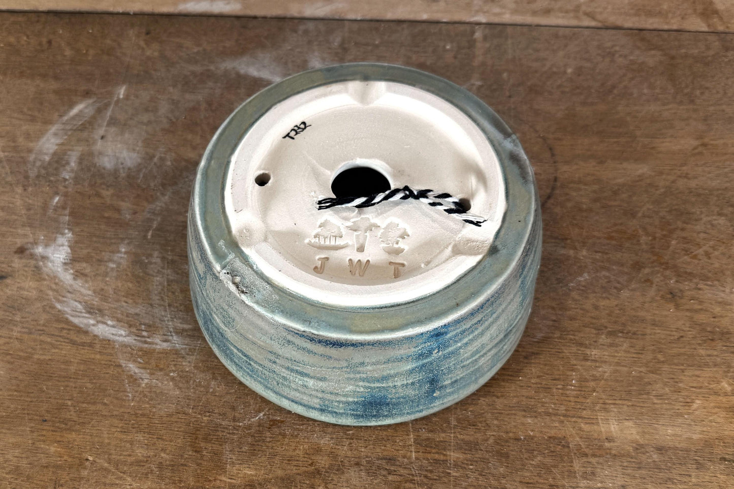 Round 13.5cm Blue Glazed Stoneware Bonsai Pot