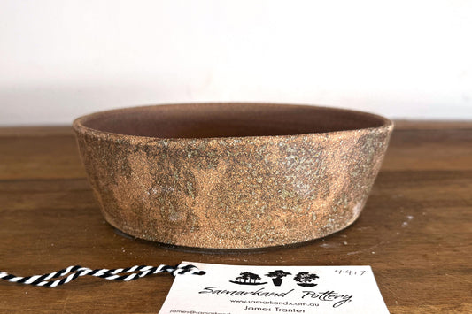 Round 19.5cm Brown Smooth Stoneware Woodash Bonsai Pot